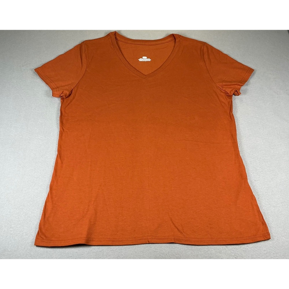 Women's Burnt Orange V Neck T Shirt Short Sleeve Casual‎ Basic Tee Large NWOT